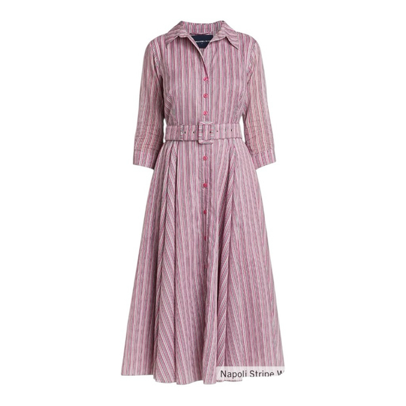 Samantha Sung Aster Napoli Pink Stripe Midi Shirt Dress Size 12 - Picture 3 of 13